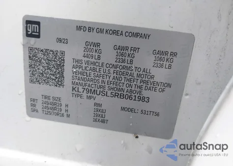 2024 Chevrolet Trailblazer Awd Rs из США, поврежденный, VIN KL79MUSL5RB061983